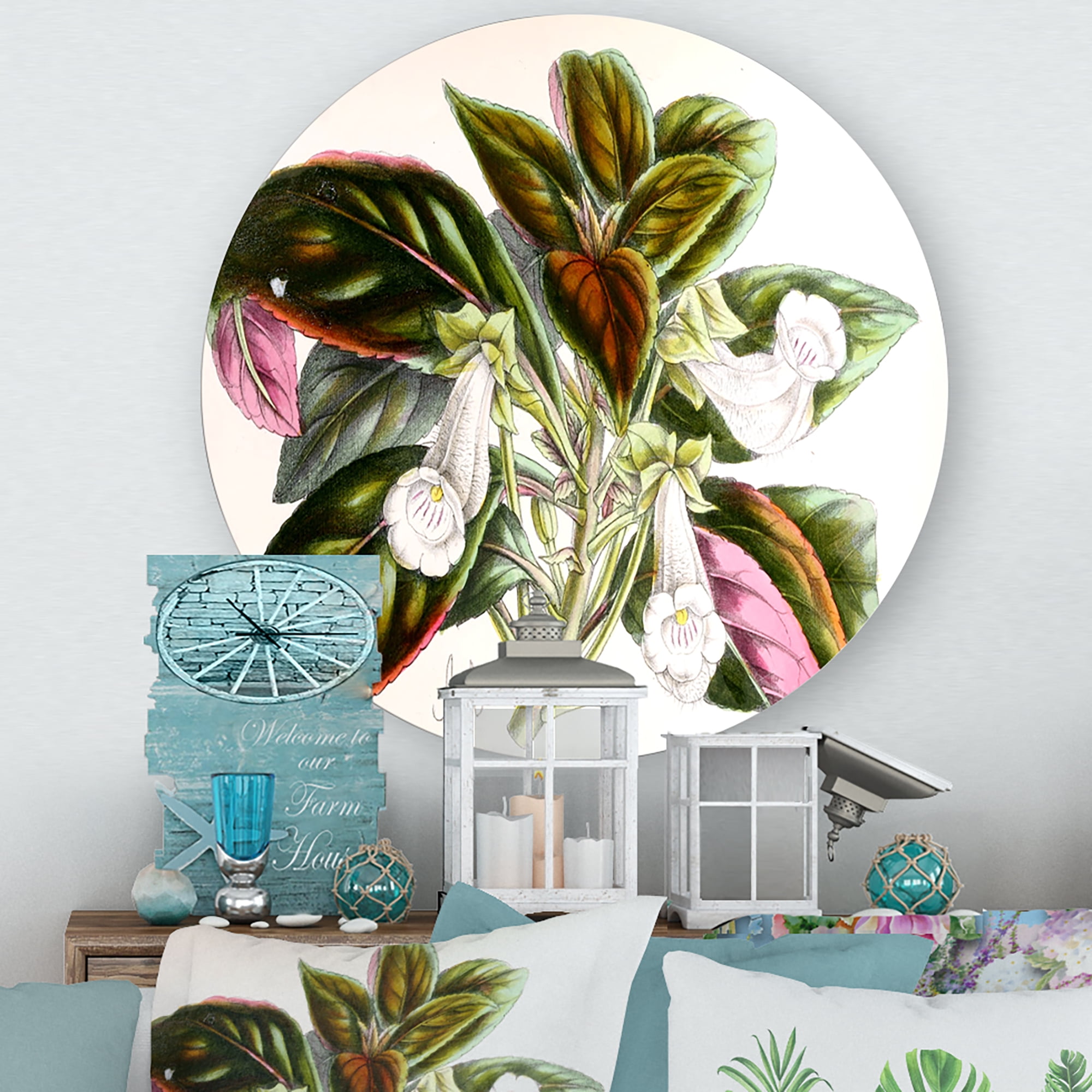 Designart 'Blossoming Vintage Flower V' Traditional Circle Metal Wall Art 23x23 - Disc of 23
