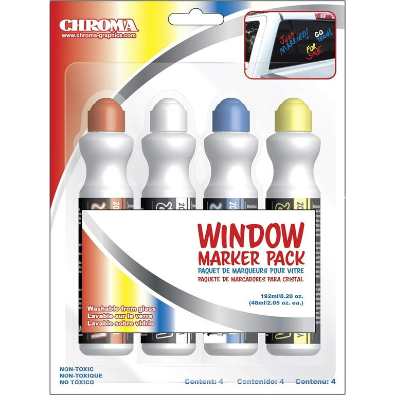 Chroma 000144 4 Color Pack Window Markerz - 2.05 oz. - Walmart.com