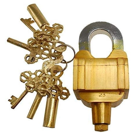 PARIJAT HANDICRAFT Brass Door Padlock Fully Functional Handmade Antique Design with Keys Unique Collectible Locks Combination of Style & Security (6-Key-Brass)
