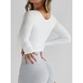 thumbnail image 3 of SUNSIOM Femmes à Manches Longues Crop Tops Col Rond Ajusté Serré Chemise Courte de Couleur Unie Tops avec Trou pour le Pouce pour l'Automne Printemps, 3 of 5