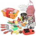 thumbnail image 1 of Juego de cocina 42 piezas Juego de cocina Juego de simulación con delantal de gorro de chef Cocina Juguete Estufa Sartén Cuchara Verduras Frutas Cesta de almacenamiento Juego de rol de chef para niños Tomshoo  Juego de cocina, 1 of 7