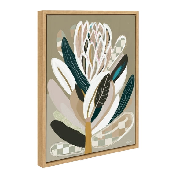 Kate and Laurel Sylvie Sage Protea Framed Canvas Wall Art by Inkheart Designs, 18x24 Natural, Modern Neutral Flower Wall Decor