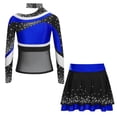 thumbnail image 3 of TiaoBug Cheerleading Outfits for Kids Girls Long Sleeve Mock Neck Rhinestones Cheer Top with Mini Skirt Set Blue 8, 3 of 7