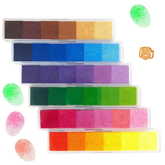 Aphlos Craft Ink Pad Stamps DIY Color, 36 Colors Rainbow Washable Finger Ink Pad for Kids Finger-Print Drawing, Small Rubber Stamp