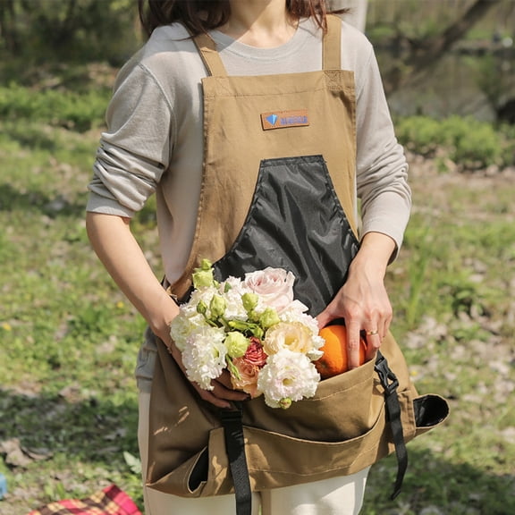 Unisex Canvas Work Apron with Big Kangaroo Pocket for Vegetable and Fruit picking Gardening Florist,