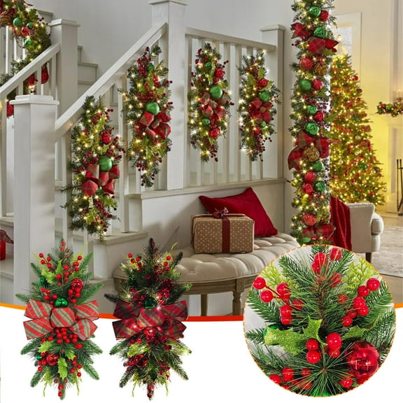 Floleo Christmas Decorations Christmas Staircase Wreath Staircase Decoration Hanging Upside Down Decoration Novelty Funny Xmas Decorations Ornaments For Home Decor Holiday Party Xmas Gift