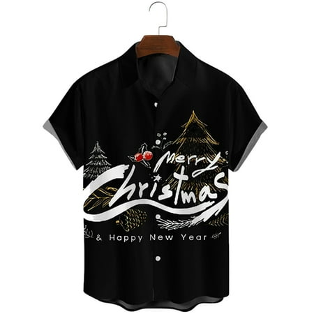 

Christmas Short Sleeve Button-Down Shirt Collar Shirt & Top for Boys Men