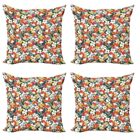Ambesonne Floral Throw Pillow Cover 4 Pack, Vintage Natural Vibrant, 24", Multicolor