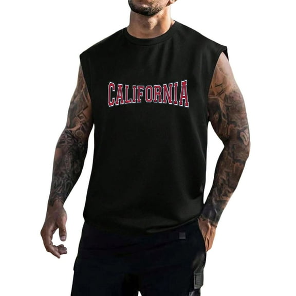 Baqcunre Tank Tops Men Mens Outdoor Fitness Loose Summer Leisure Printed Sports Hooded Tank Top Mens Sweatshirt Tops For Men Black L