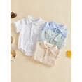 thumbnail image 3 of BemeyourBBs Newborn Baby Boy Girl Summer Clothes Collared Shirt Bubble Romper Dress Shirt Short Sleeve Button Down Shirt Bodysuit With Pocket Baby Boy Church Outfit, 3 of 9