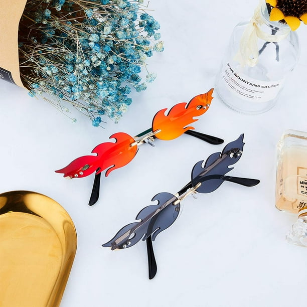 Gafas de sol Fire Flame sin montura en forma de llama gafas de sol con forma de fuego para mujeres y hombres suministros de fiesta para fotos Bodega Aurrera en linea