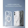 thumbnail image 3 of Kmek7-36 0° Support Magnétique Rotatif pour iPhone 16, Compatible avec MagSafe, Étui Protecteur Rigide Mince de Qualité Militaire avec Support Intégré et Texture CD, Transparent, 6.1 Pouces, 3 of 4