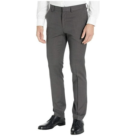 Kenneth Cole Reaction Men's Stretch Micro Check Houndstooth Skinny Fit Flat Front Dress Pants Gray Size 34X32
