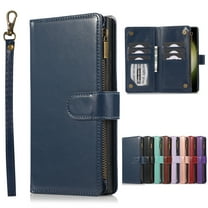 Dteck for Samsung Galaxy S25 Wallet Case, PU Leather Phone Case Women Men Kickstand Flip Cover Wrist Strap Zipper Pocket 9-Credit Card Slots for Galaxy S25 Plus 6.7",Blue