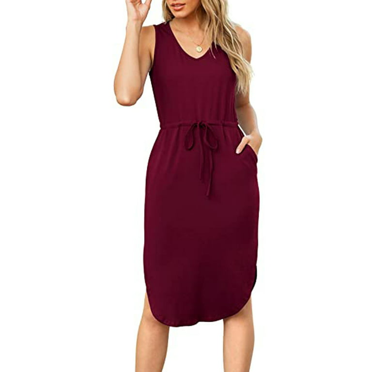 Bigersell Tank Dress for Women Fashion Casual Dress Round Neck Sleeveless  Women's Dress Knee-Length Tall Bodycon Dress Style 8740, Female Full-Length  Dresses Red M 