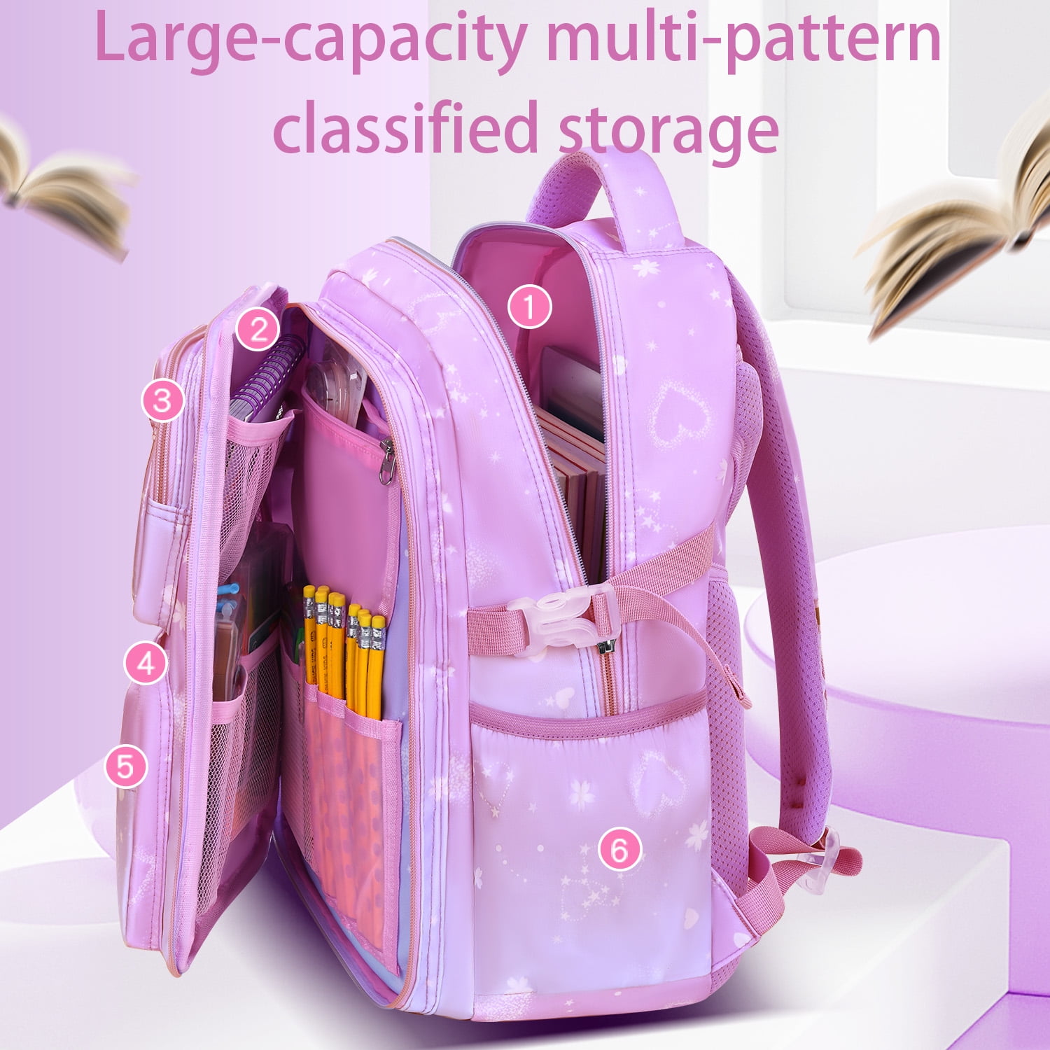Gmdisc School Backpacks for Girls, Kids Lightweight Fashion School Bag Waterproof School Bookbags Gifts-Purple