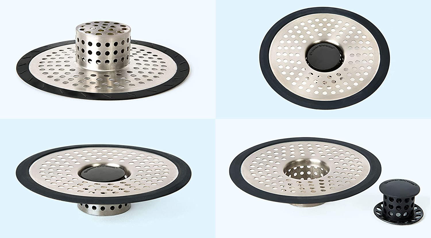 ShowerShroom Ultra Edition Brushed Stainless Steel Drain Protector, 1 Pack