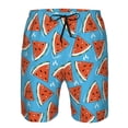 thumbnail image 3 of Honeii's Cartoon Watermelon Print Men's Casual Shorts with Drawstring，Swim Trunks Quick Dry Beach Shorts, 3 of 5