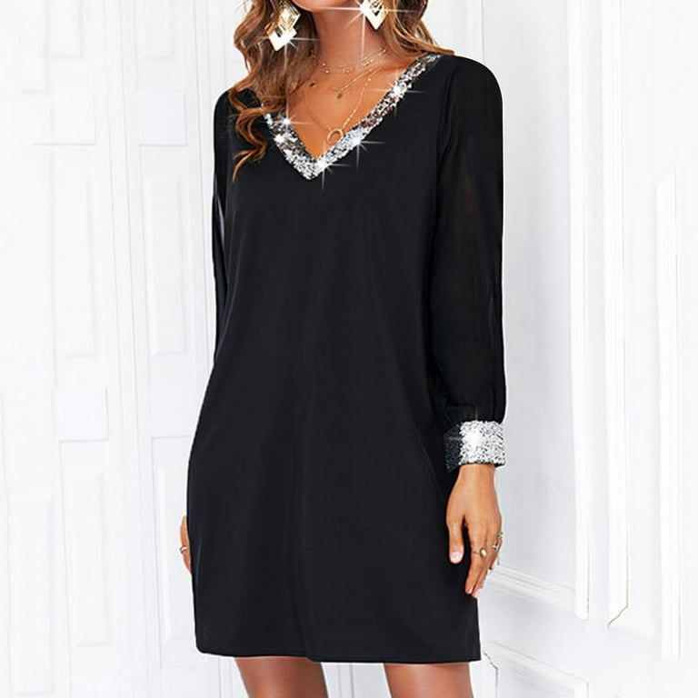 black and silver casual dresses Black and Silver Embellished Short Dress 42461