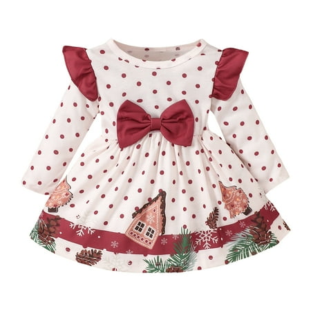 

Toddler Girls Long Sleeve Christmas Cartoon Prints Dress Bowknot Dresses Little Girl Dress Size 6 Back Dress for Wedding Dress Size 12 Kids Toddler Ballet Dress Flannel Dress for Girls School Outfits