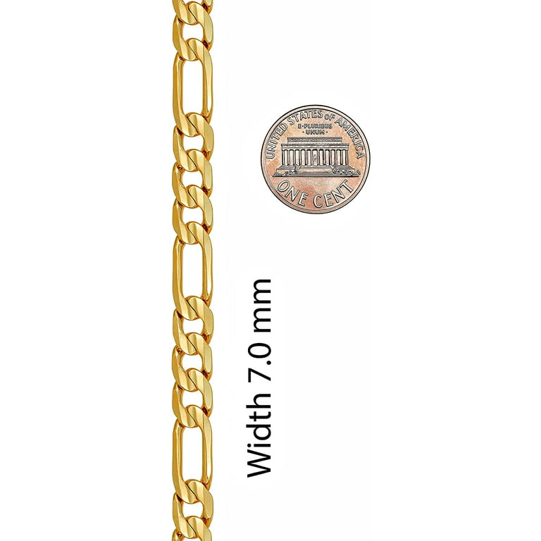 JEWELRY 7mm Figaro Chain Necklace Diamond Cut 24k Real Gold Plated