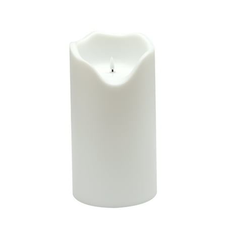 BIDK Home LED Lighted Medium Melted Flameless Pillar Candle - 11.75" - White