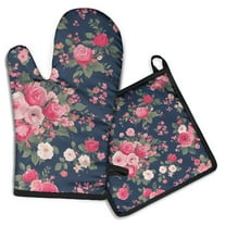 Pioneer Flower Kitchen Oven Mitt and Pot Holder Sets 2 Pcs for Baking, Cooking and Grilling, Heat Resistant Up To 392 °F