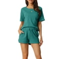 thumbnail image 1 of Conjuntos de lounge INSPIRE CHIC para mujeres, camiseta de waffle con pantalones cortos, ropa de estar en casa, sudaderas jogger con bolsillos, XL verde pavo real, 1 of 6