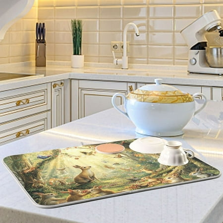 

Thanksgiving Fairy Tale Dish Drying Mats for Kitchen Counter Absorbent Microfiber Coffee Pad