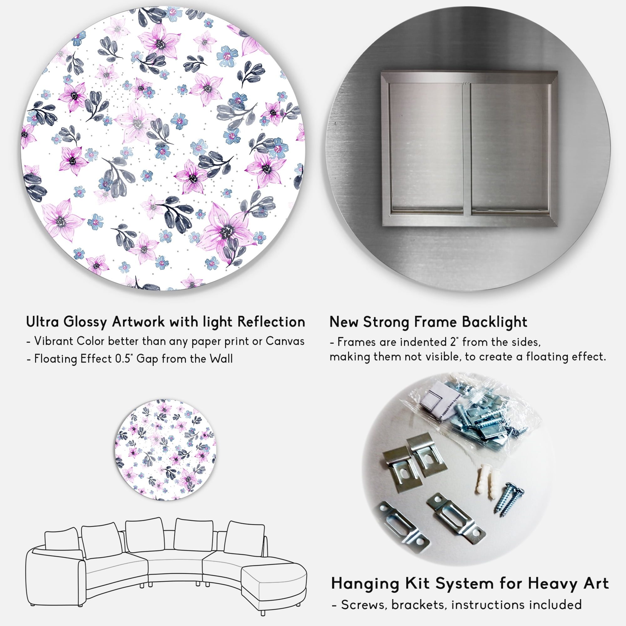 Designart 'Petals and Pink Flowers' Traditional Circle Metal Wall Art 29x29 - Disc of 29