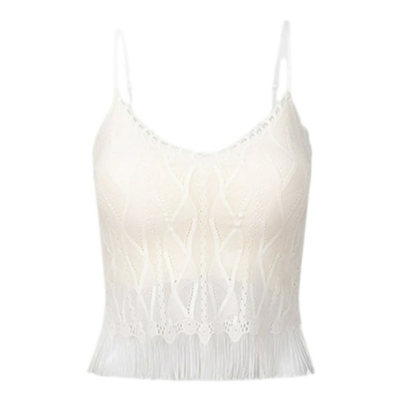 Huhudde Elegant Lace Camisole With Fringe Nylon Top Lightweight Comfort Casual Summers Outfit