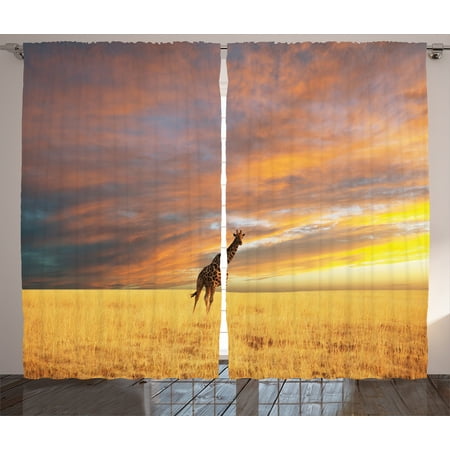 Giraffe Curtains 2 Panels Set Animal In Savannah Under Large
