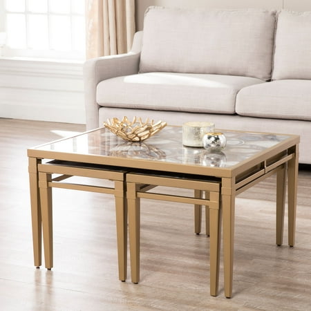 Illsa Faux Stone Eclectic Nesting Coffee Tables Gold 3pc Set Illsa Faux Stone Eclectic Nesting Coffee Tables Gold 3pc Set