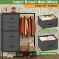 thumbnail image 6 of Dresser with Hanging Rack, 4 Drawers Small Closet for Bedroom, Reversible Fabric Kids Chest of Drawers with Clothes Rack, Tall Storage Tower, Sturdy Frame, White, 44''H, 6 of 9