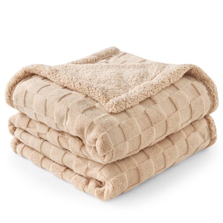Pet Checkered Fleece Throw Pet Blanket for Couch Plaid Jacquard Fluffy Blanket for Fall and Winter Soft Warm 3D Design Living Room Decor Light Brown XL