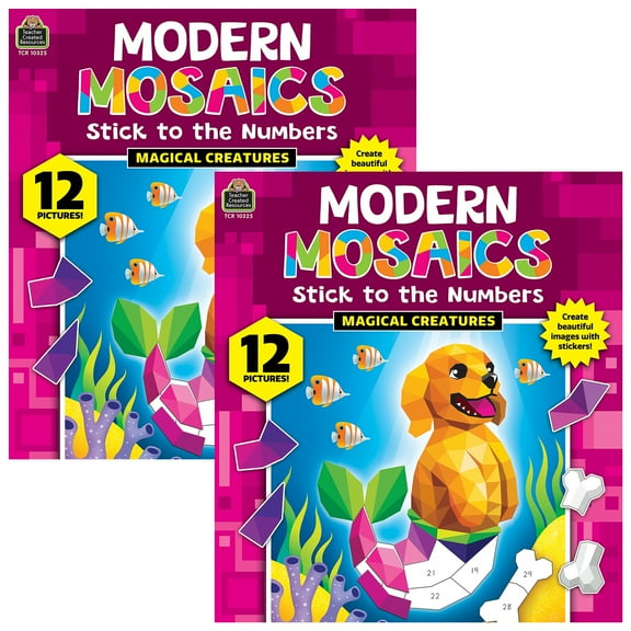Teacher Created Resources Magical Creatures Modern Mosaics Stick to the Numbers Activity Book, Pack of 2