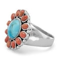 thumbnail image 2 of Oxidized 925 Sterling Silver Ring Simulated Turquoise Orange Coral Sunburst Design Size 10 Ring for Women, 2 of 2