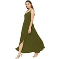 thumbnail image 3 of eloria Women's Georgette Summer Casual Split V Neck Sleevless Long Dress With Tie, Color : Olive Green | Size : XXL, 3 of 6