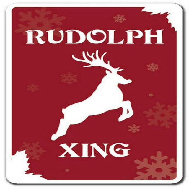 SignMission Z-A-1014-Rudolph Xing 14 in. Rudolph Xing Aluminum Sign - Santa Christmas Reindeer Holiday Season
