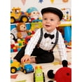 thumbnail image 5 of CARETOO Baby Boy Clothes Infant Formal Dress Outfit Set Romper Shirt Bowtie Beret Suspender Trousers 0-24M 4Pcs Church Wedding Baptism Suit Cotton Fabric, 5 of 11
