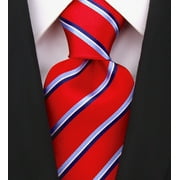 100% Silk Jacquard Woven Stripe Necktie - Burgundy Red & Blue Wedding Tie for Grooms