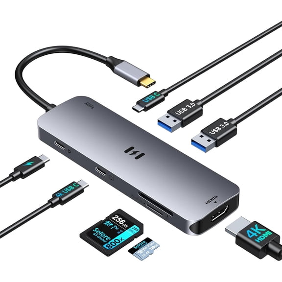 USB C Hub HDMI Adapter for MacBook Pro/Air, 8 in 1 USB C Video Hub with HDMI 4K@60Hz,SD/TF,USB C Data Port,100W PD,USB 3.0 USB CDongle Compatible for Dell XPS/Lenovo Thinkpad/HP/Surface/Yoga etc