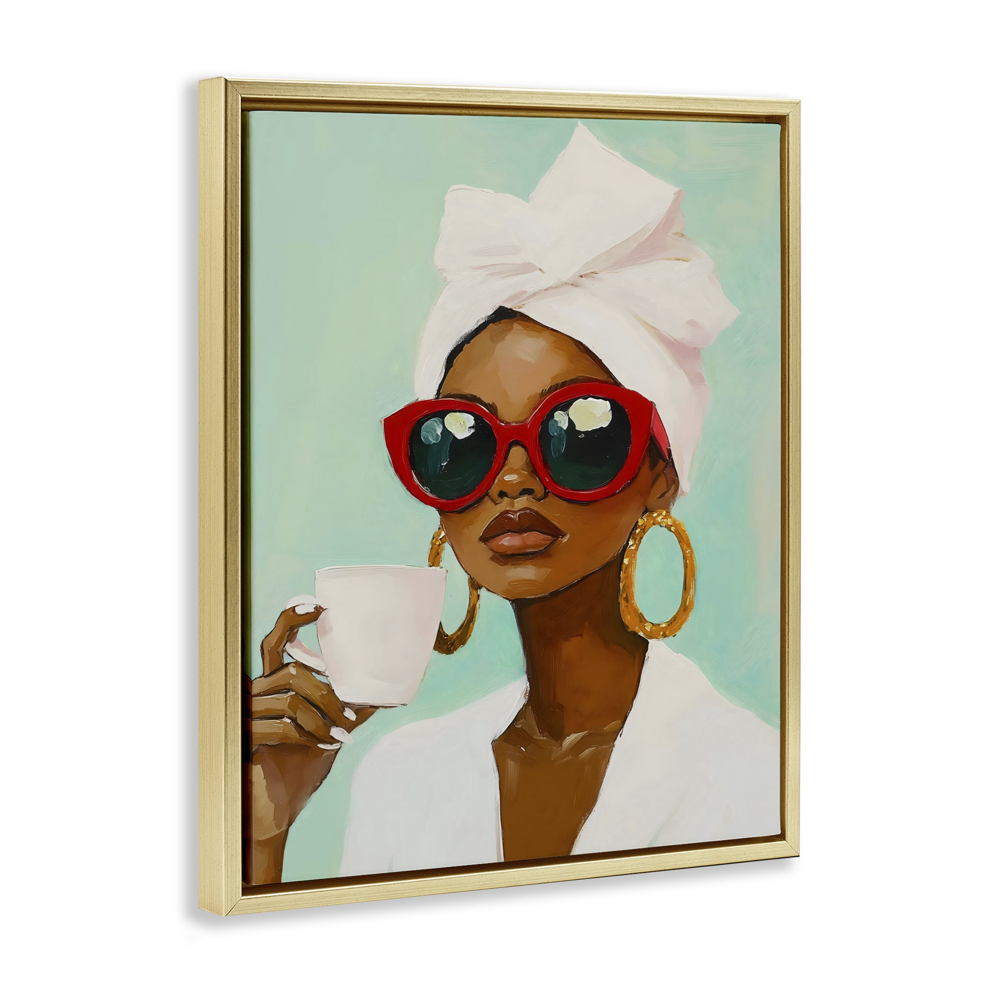 Stupell Industries Coffee Lover in Red Sunglasses Gold Framed Floater Canvas Wall Art, design by The Prints Vibe