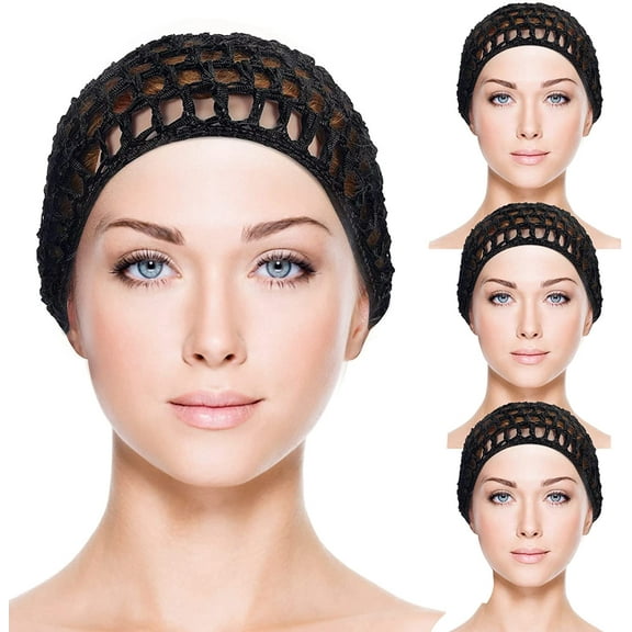4Pcs Hair Nets for sleeping in Crochet Cap Hair Mesh Crochet Mesh Hair Net Knit Snood Hat Mesh Crochet Hair Net for Soft Rayon Sleeping Crochet Hairnet Hair for Sleeping Hair Accessories 5.6in*5.6in