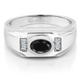 thumbnail image 2 of Gem Stone King Men's 925 Sterling Silver Black Sapphire and White Moissanite Ring (1.81 Cttw, Gemstone September Birthstone, Oval 8X6MM,, Size 9), 2 of 3