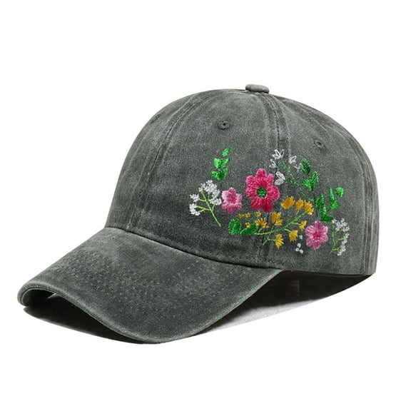 Embroidered Floral Baseball Cap for Women, Adjustable Washed Cotton Hat, Casual Summer Cap for Outdoor Travel and Everyday Wear, 58-62cm