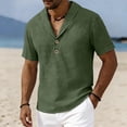thumbnail image 4 of Ceisia Men's Solid Color Cotton Linen Casual Shirt Loose Shawl Collar Short Sleeve Top for Summer Green XXL Gifts, 4 of 6
