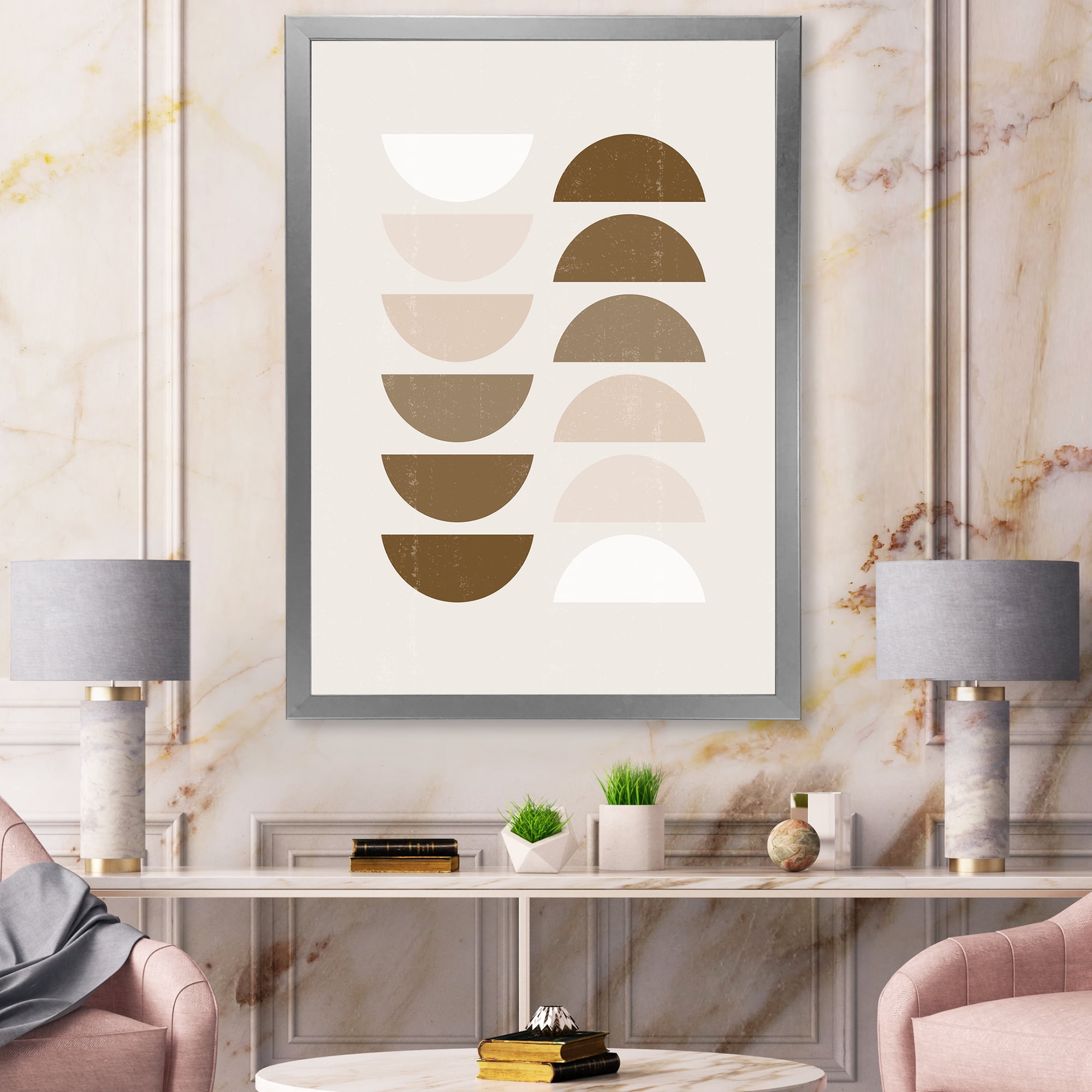 Designart 'Abstract Moon and Sun Geometrics In Terracotta II' Modern Framed Art Print