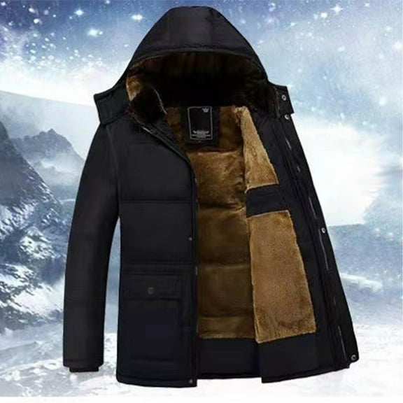 FDGIU Men's Heavy Duty Quilted Puffer Parka - Winter Long Coat with Hood, Windproof Cold Weather Outerwear