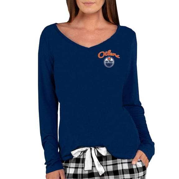 Women's Concepts Sport Navy Edmonton Oilers Marathon Knit Long Sleeve V-Neck Top